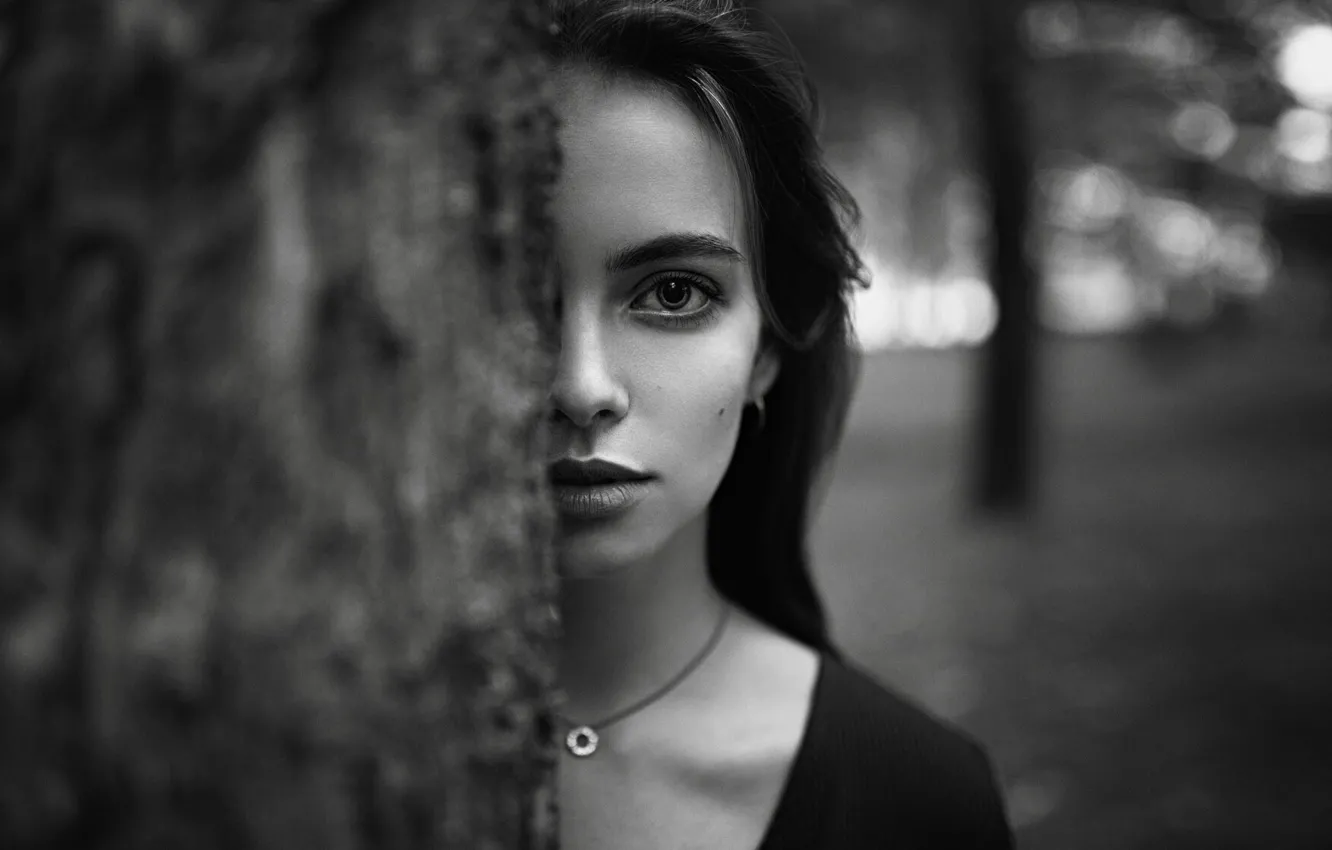 Photo wallpaper look, girl, trees, Alexander Kurennoy