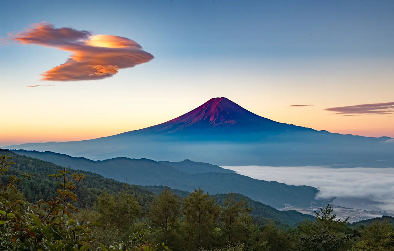 Photo wallpaper landscape, mountain, the volcano, cloud