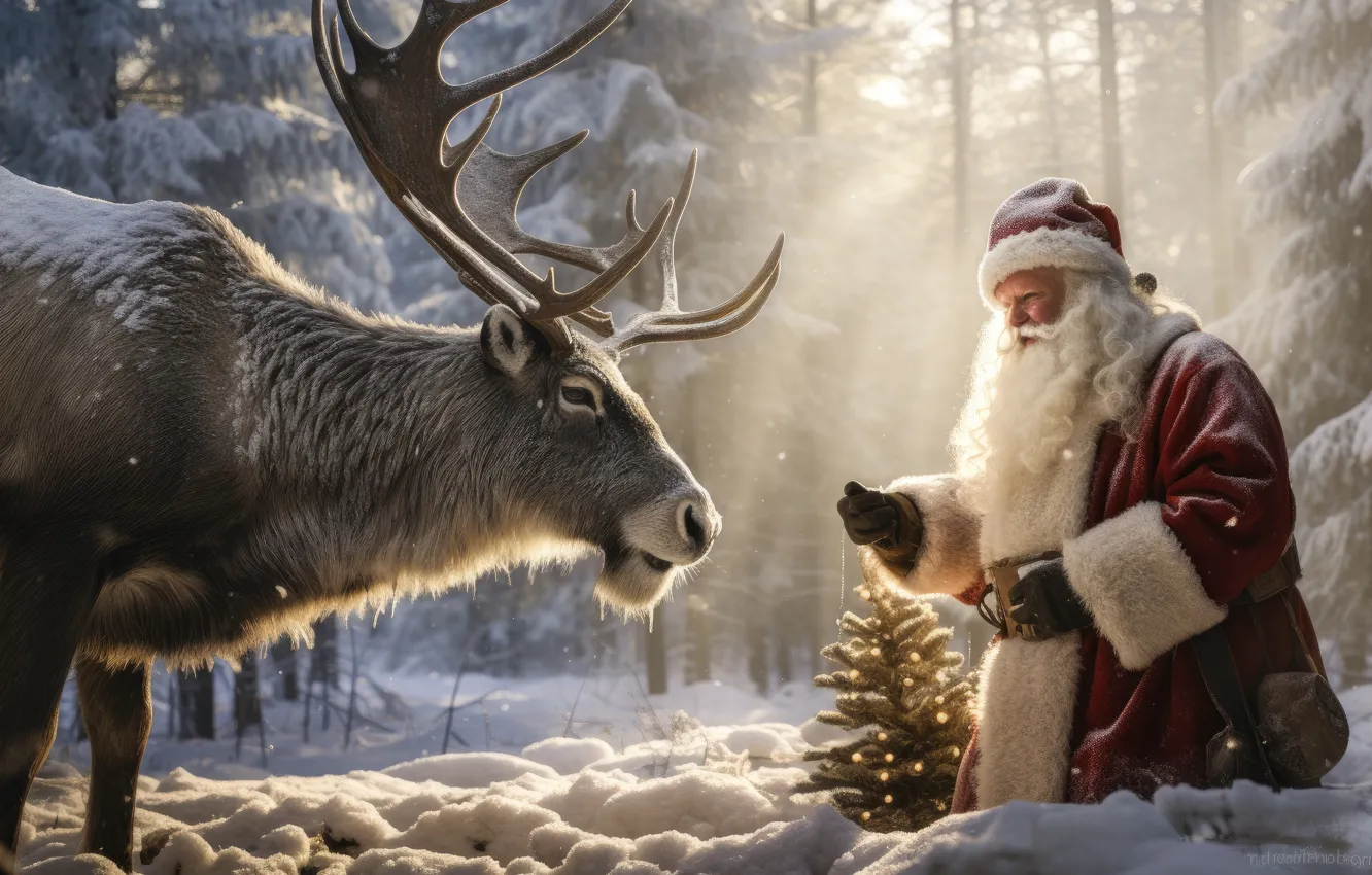 Photo wallpaper winter, forest, rays, light, snow, nature, pose, fog