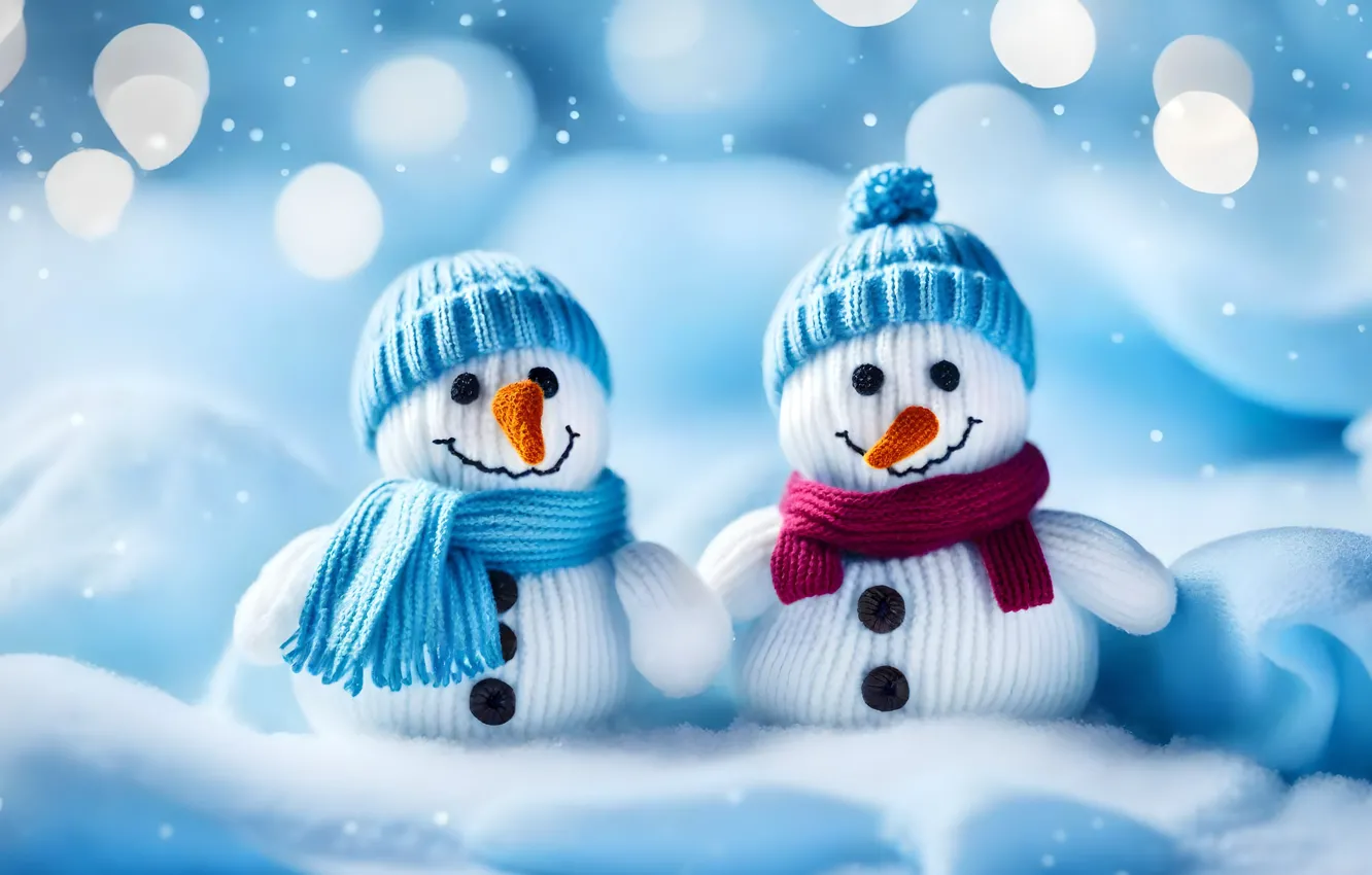 Photo wallpaper winter, snow, smile, toy, new year, Christmas, snowman, faces