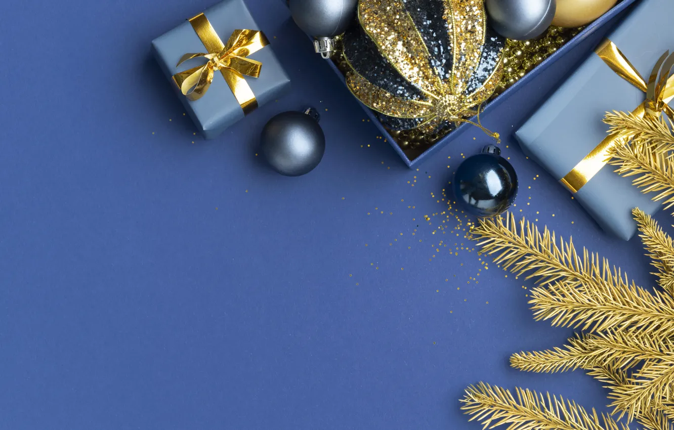 Photo wallpaper balls, new year, texture, Christmas, blue background