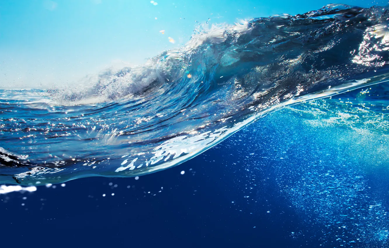 Photo wallpaper sea, water, the ocean, wave, sky, sea, ocean, blue
