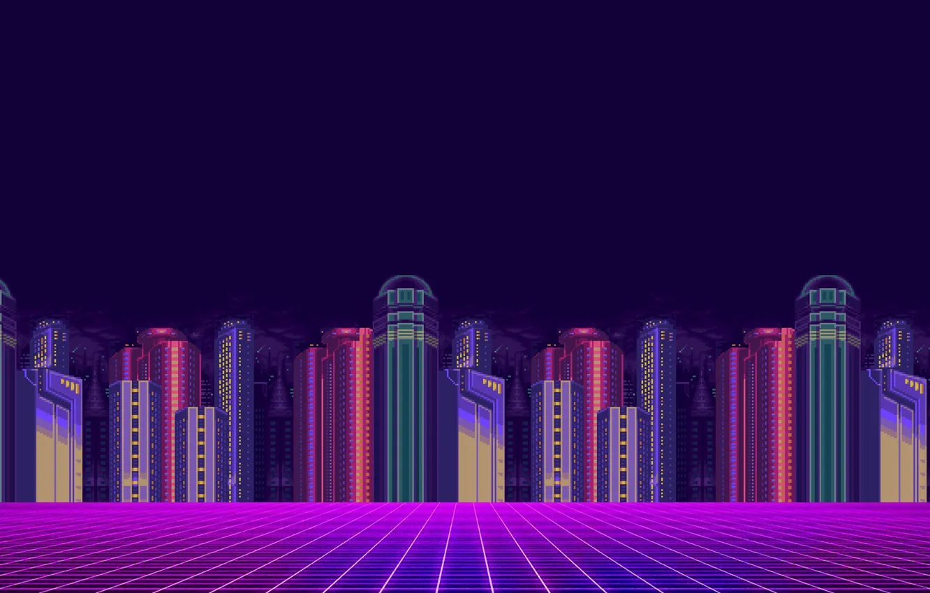 Photo wallpaper Minimalism, The city, Background, Pixels, 8bit, Electronic, 8bit, 8 bit