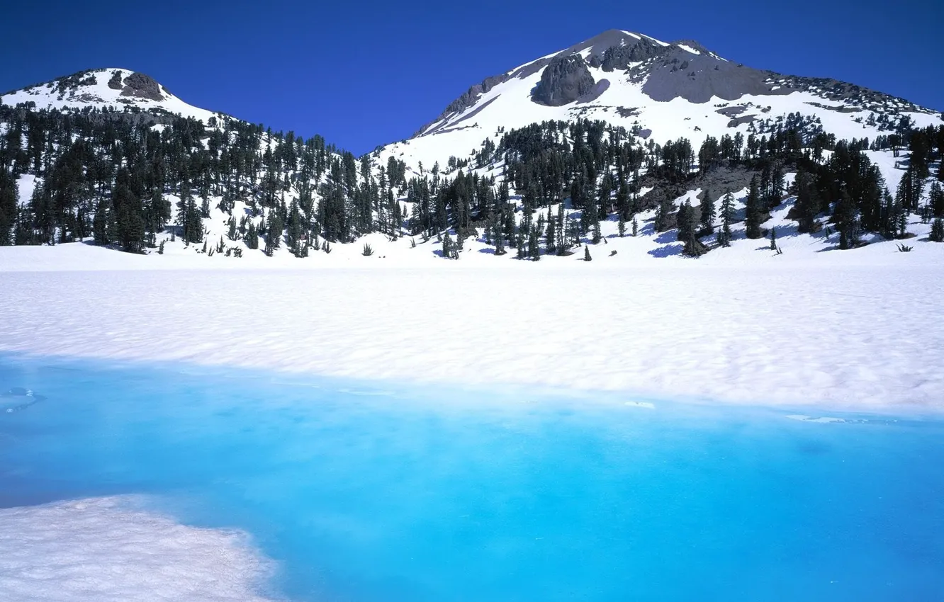 Photo wallpaper winter, mountains, river