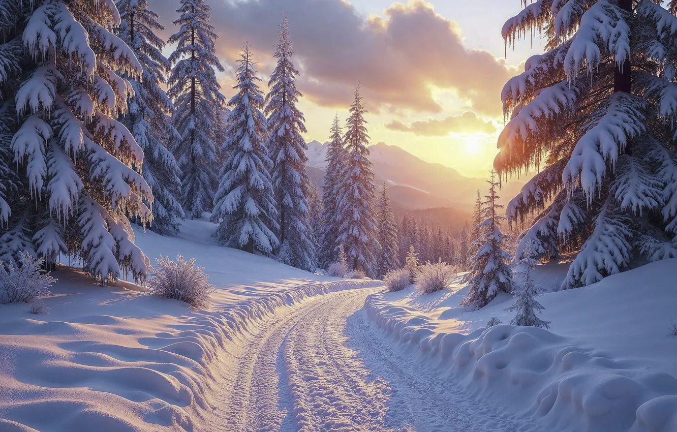 Photo wallpaper winter, forest, snow, tree, forest, nature, winter, snow