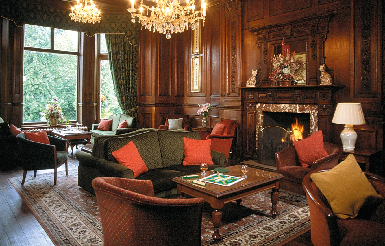 Photo wallpaper interior, living room, English style