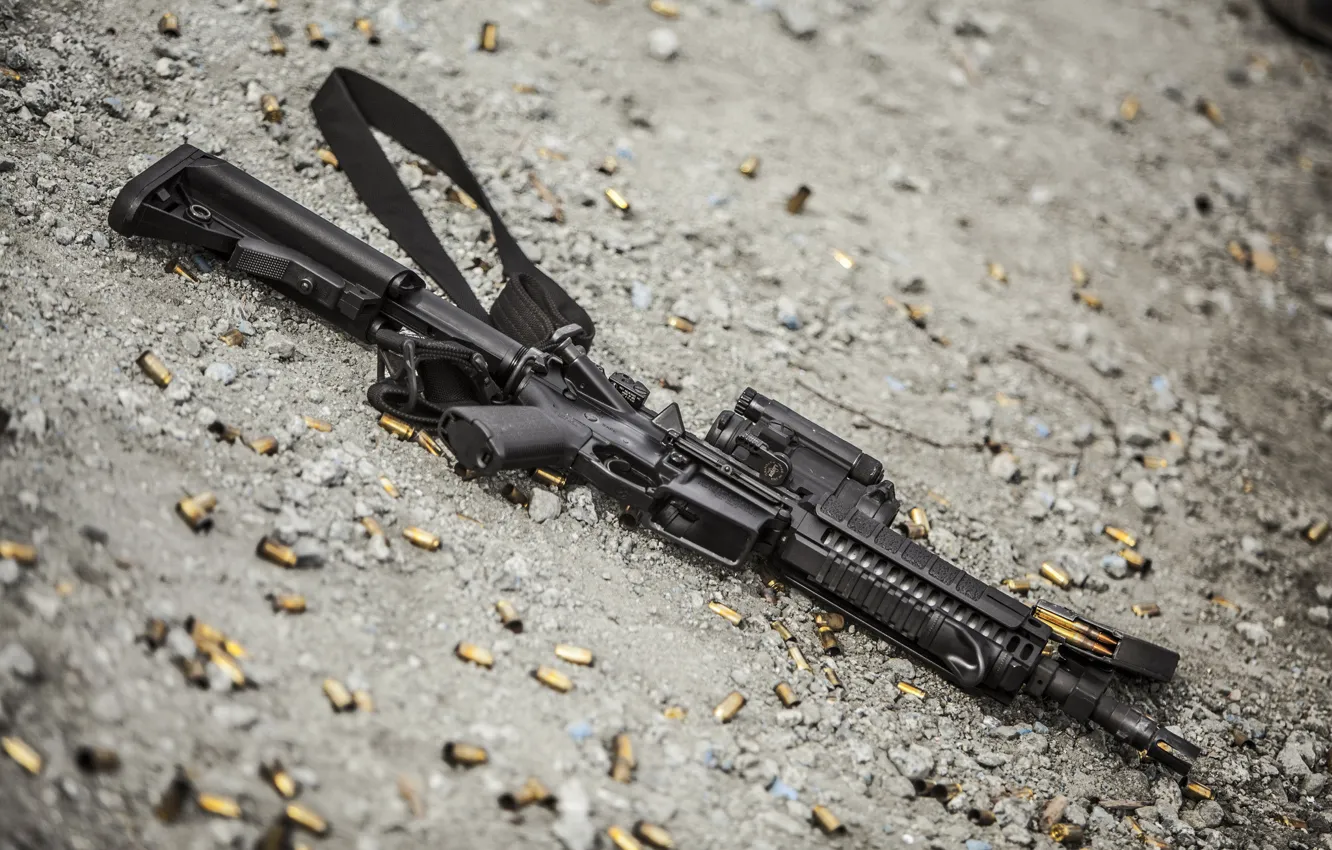 Photo wallpaper weapons, machine, gravel, sleeve, AR-15, assault rifle
