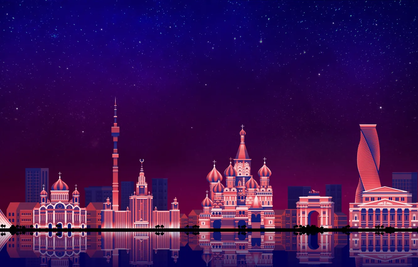 Photo wallpaper the sky, night, the city, minimalism, Moscow, digital, art, Moscow