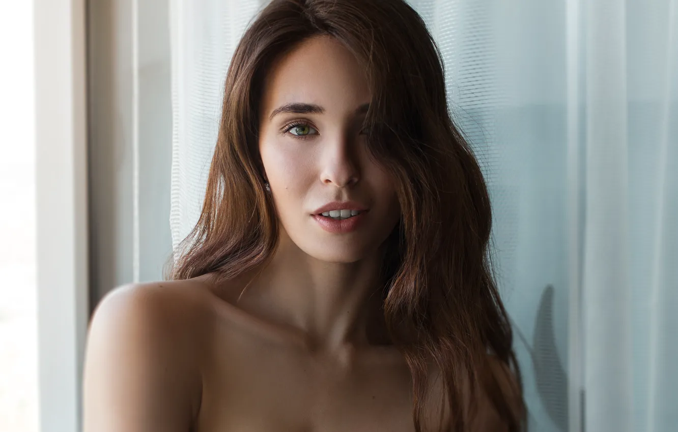 Photo wallpaper look, girl, joy, face, smile, sweetheart, model, portrait