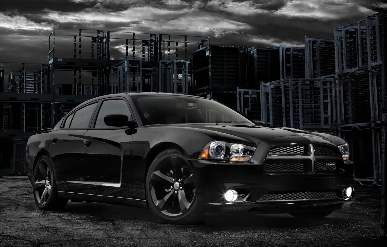 Photo wallpaper the sky, black, 2012, Dodge, dodge, charger, the front, Blacktop