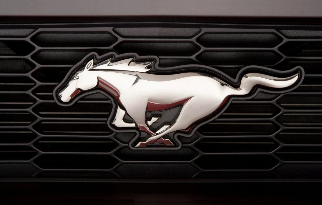 Photo wallpaper macro, horse, horse, mustang, Mustang, emblem, ford, Ford