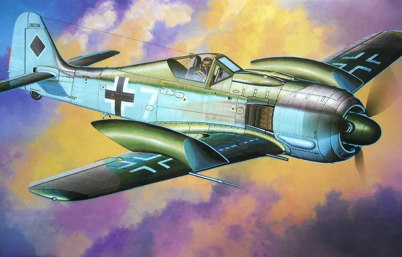 Photo wallpaper fighter, war, art, airplane, painting, WW2, Fw190A-7 w/Slipper Tank