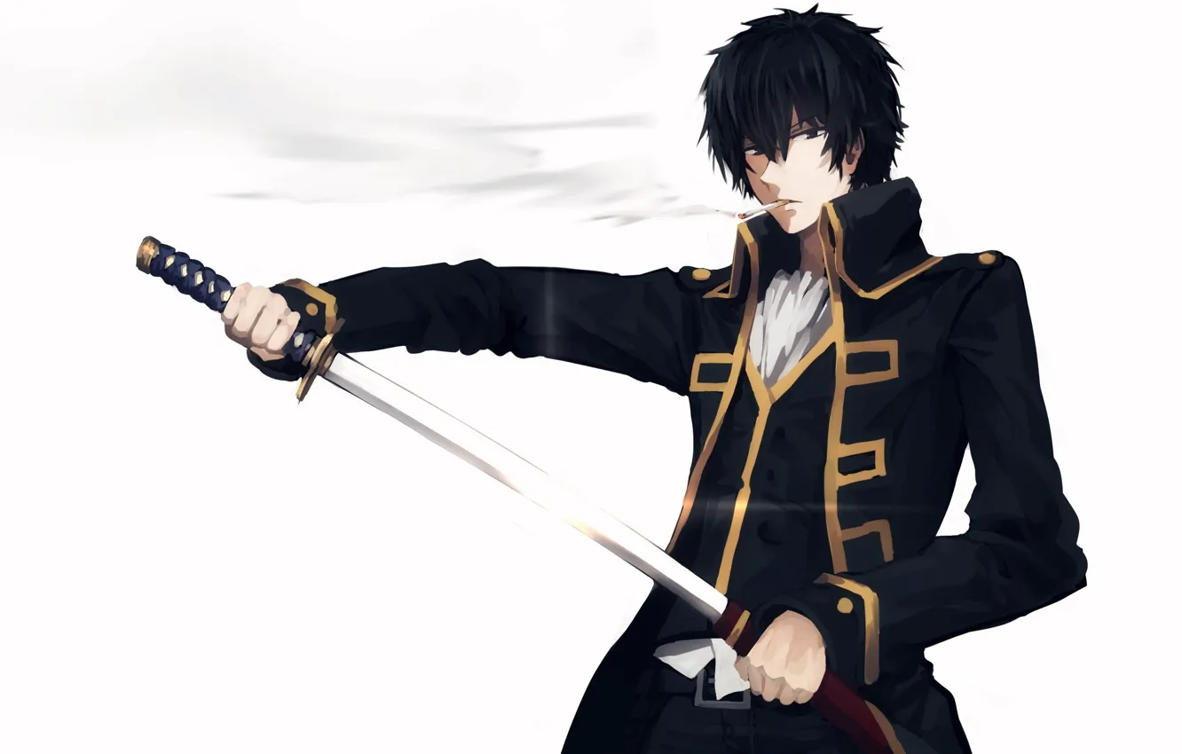 Photo wallpaper sword, anime, cigarette, guy, smokes, uniform, Gintama, Hijikata Toushirou