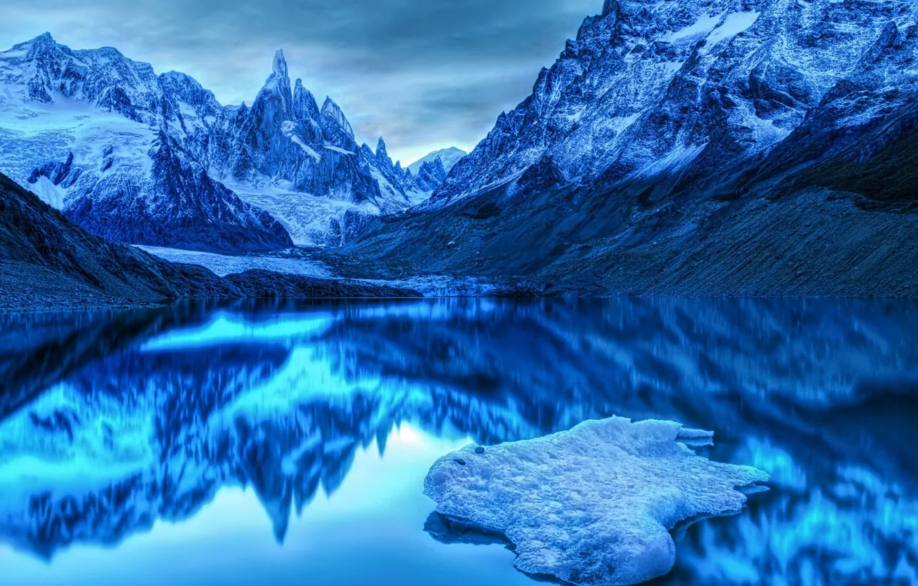 Photo wallpaper cold, mountains, blue, lake