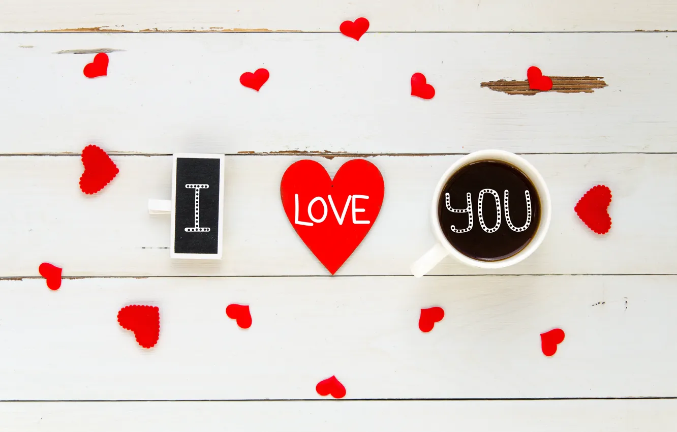 Photo wallpaper love, heart, coffee, Cup, hearts, red, love, I love you