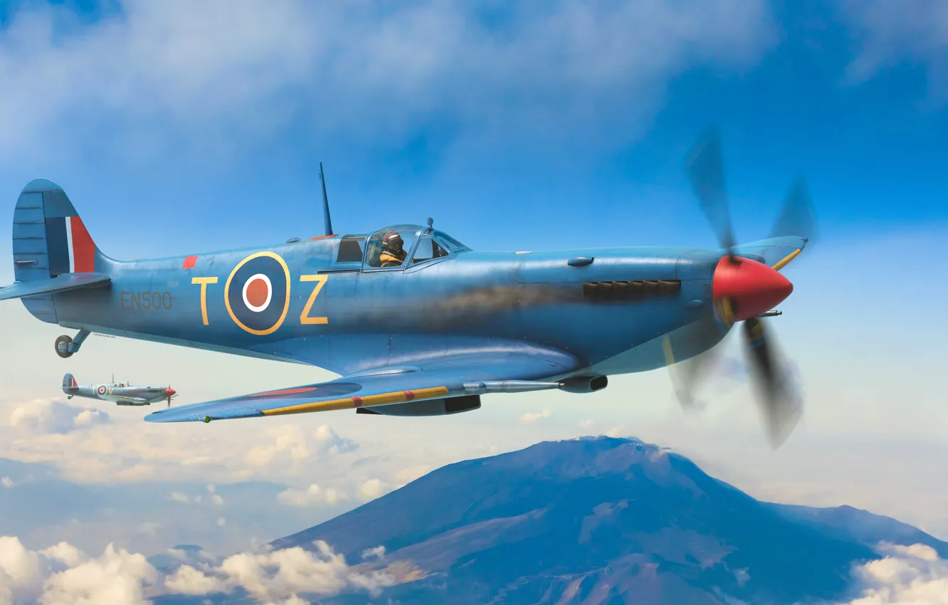 Photo wallpaper fighter, UK, Supermarine Spitfire, RAF, Antonis Karidis, Spitfire F Mk.IX