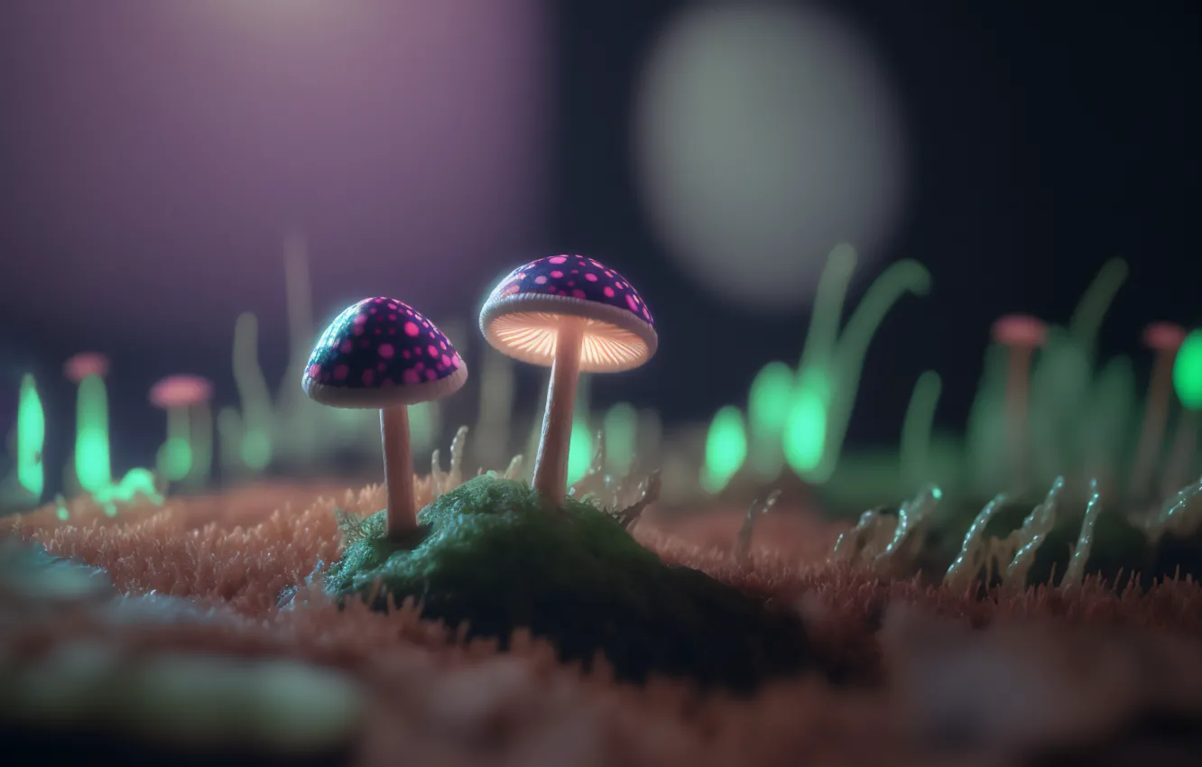 Photo wallpaper nature, mushroom, digital art