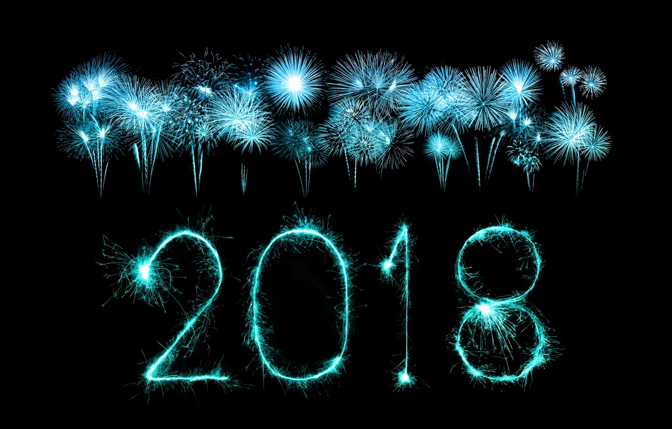 Photo wallpaper lights, new year, salute, fireworks, blue, happy new year, 2018, New Year