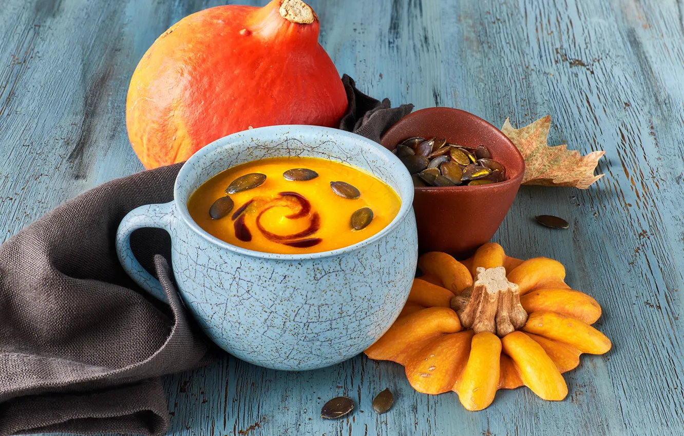 Photo wallpaper soup, Cup, pumpkin