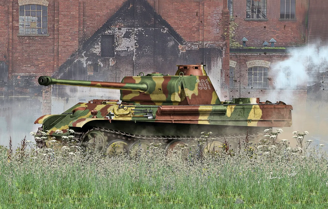 Photo wallpaper Grass, Tank, Panther, Tank weapon, Pz.Kpfw.V Panther Ausf.G, Pz.VG