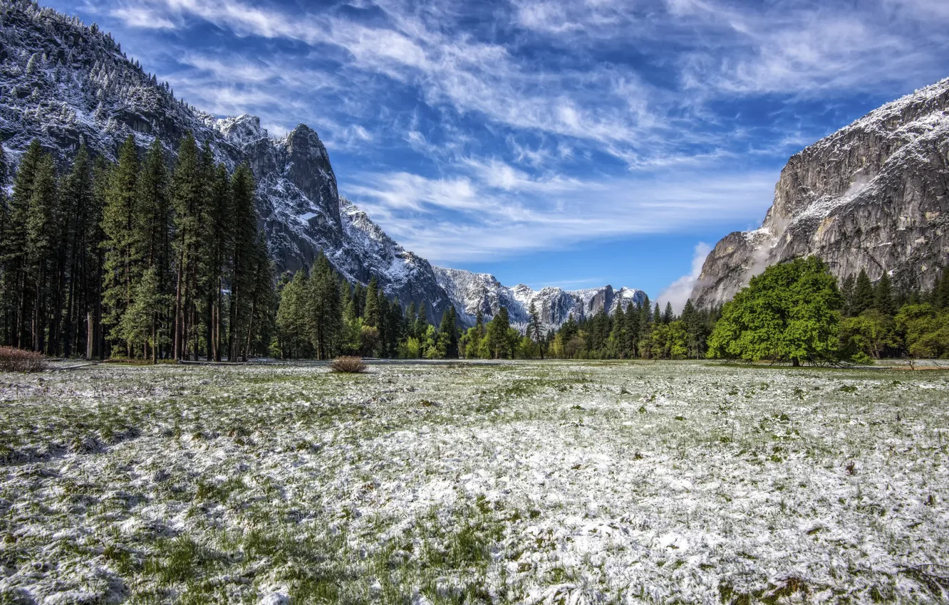 Photo wallpaper snow, mountains, CA, Yosemite Valley