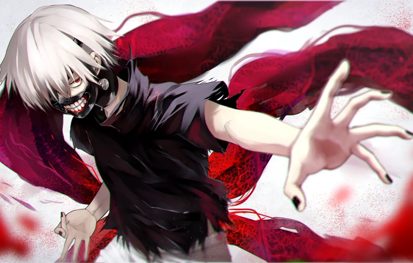 Photo wallpaper anime, mask, art, guy, tokyo ghoul, Ken kanek, yellow skies, fami