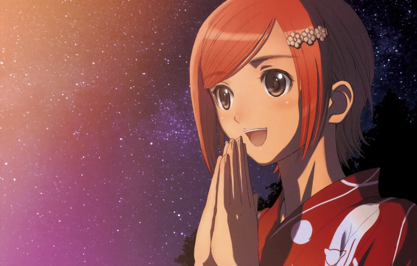 Photo wallpaper stars, joy, night, hands, yukata, barrette, art, shining wind