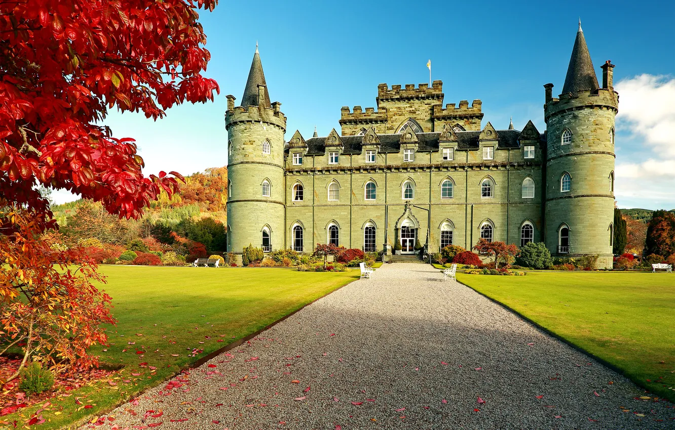 Photo wallpaper autumn, Scotland, castle, Inveraray Castle