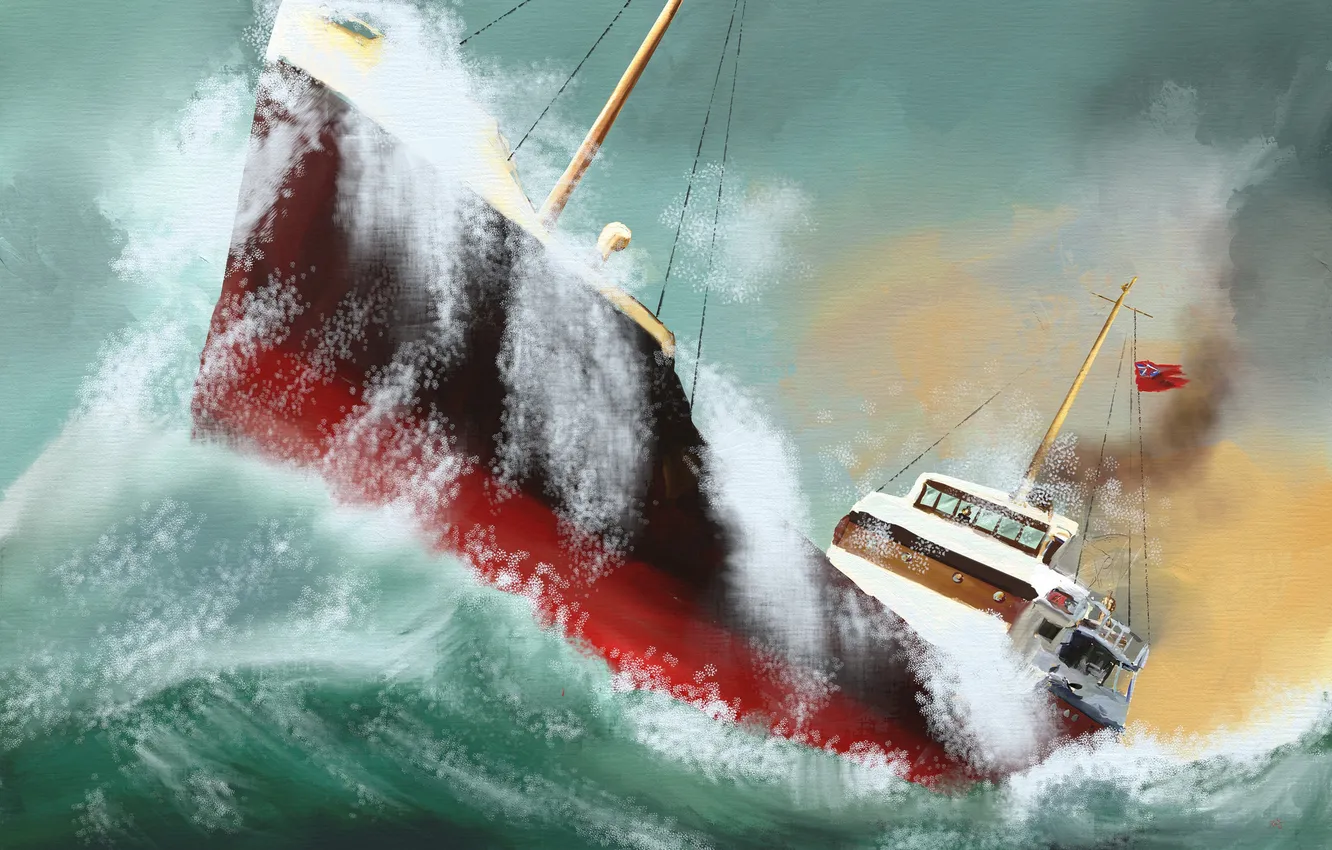 Photo wallpaper sea, storm, figure, ship, picture