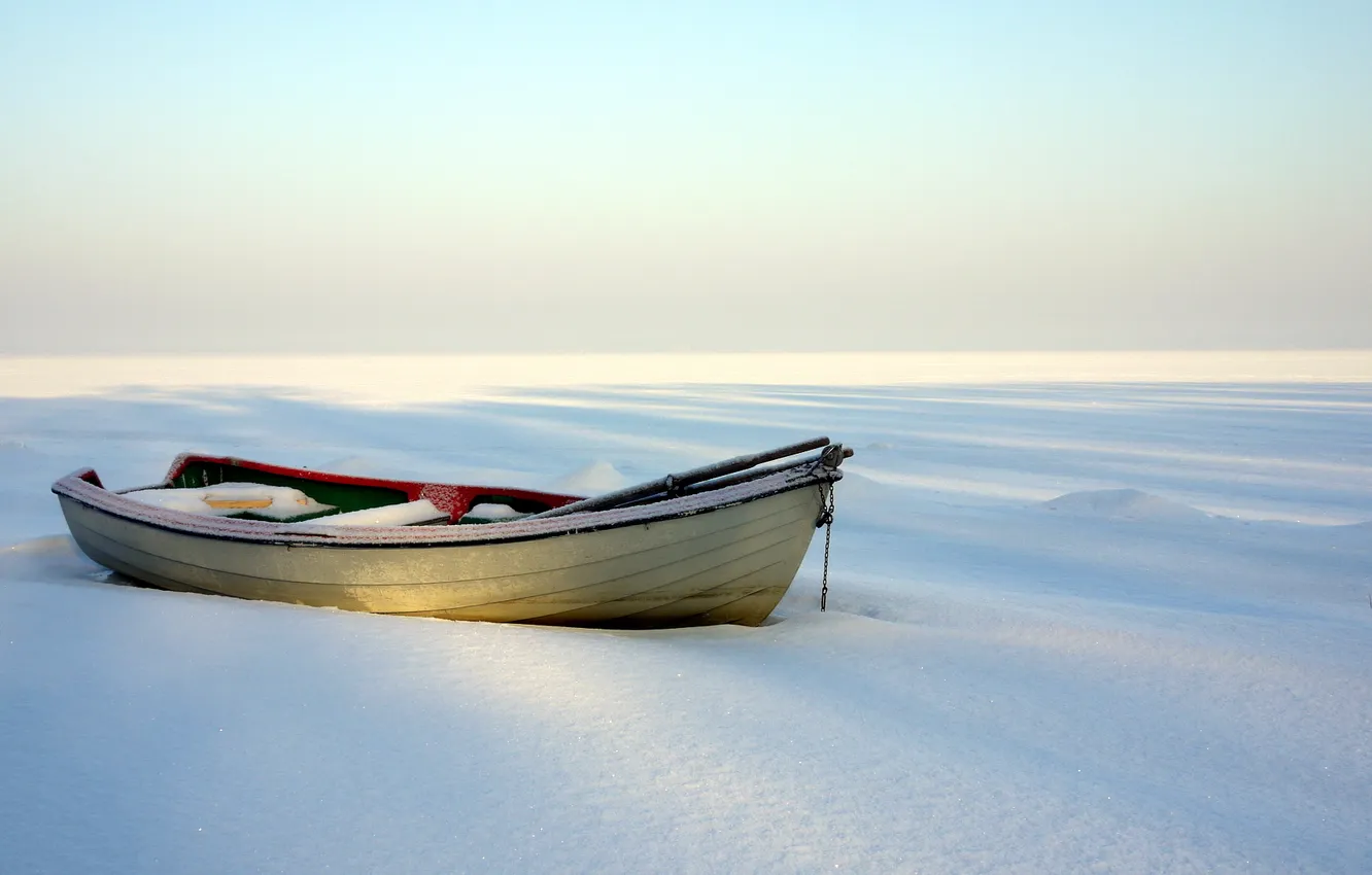 Photo wallpaper snow, nature, background, boat