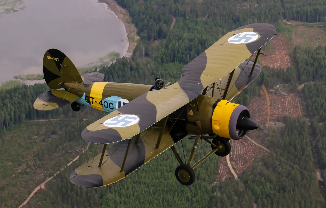 Photo wallpaper fighter, flight, biplane, Gloster Gauntlet