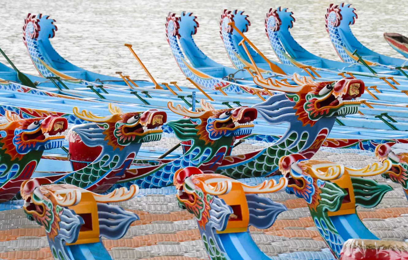 Photo wallpaper boat, dragon, China