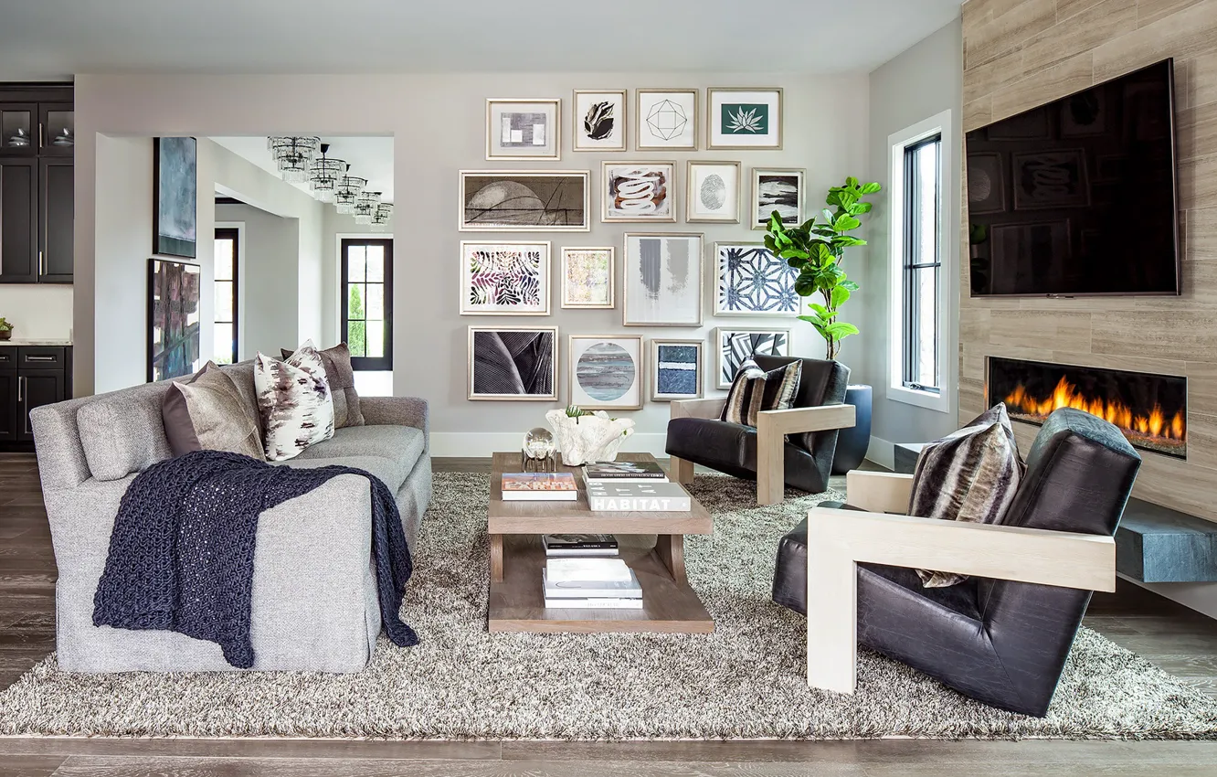 Photo wallpaper interior, fireplace, living room, Geneva, More Farm