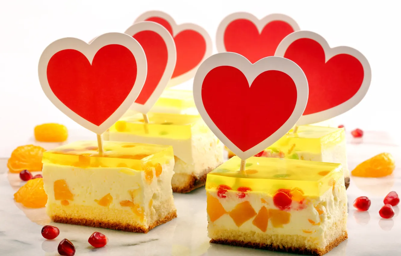 Photo wallpaper hearts, cake, cream, valentine's day, jelly, biscuit