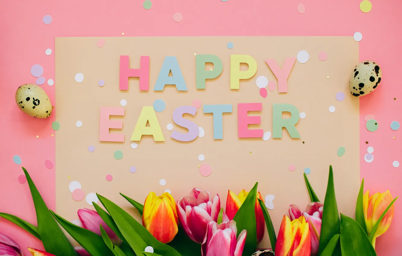Photo wallpaper flowers, holiday, eggs, spring, Easter, tulips