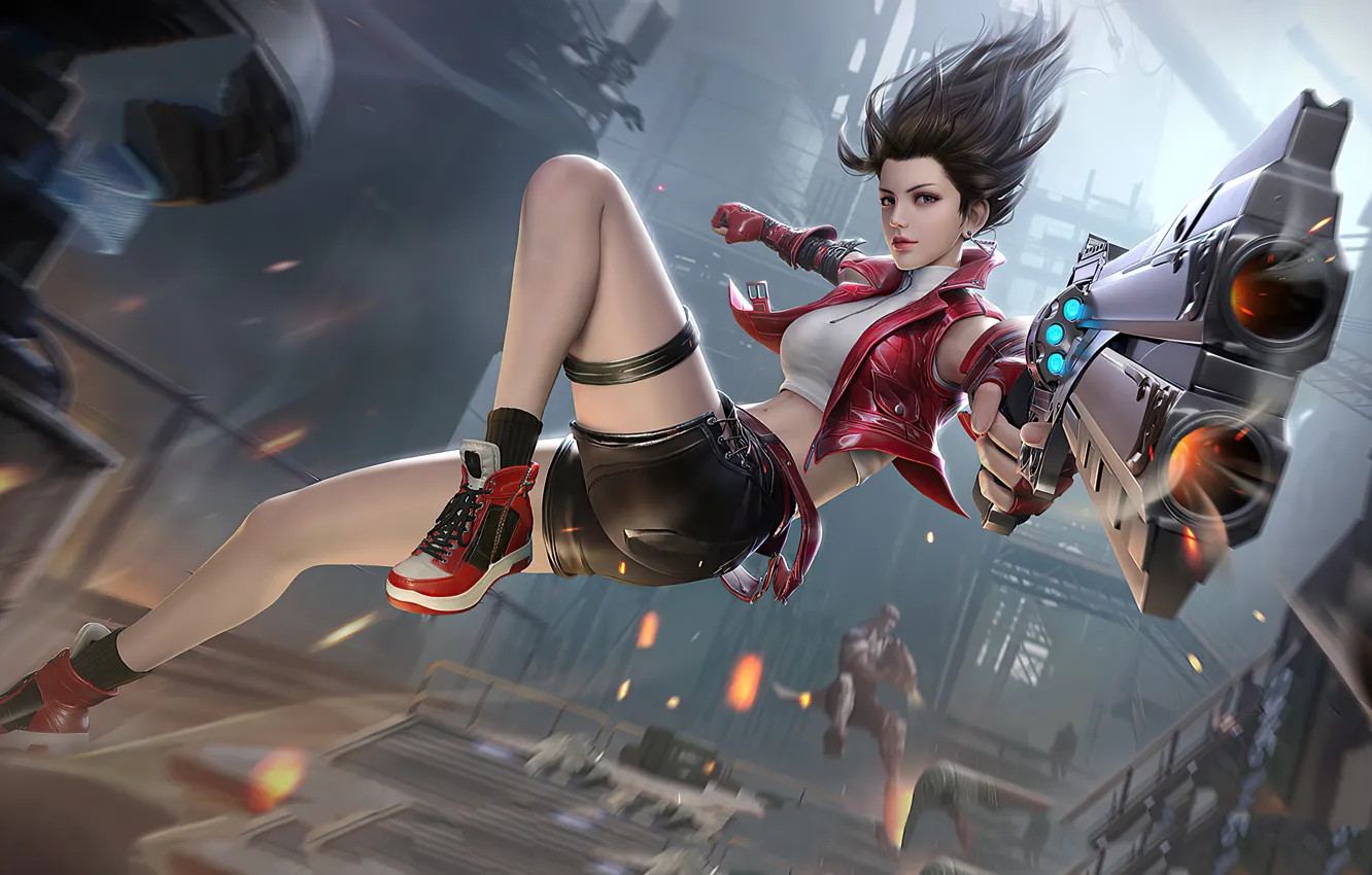 Photo wallpaper movement, jump, the game, shot, game, beautiful girl, jump, characters