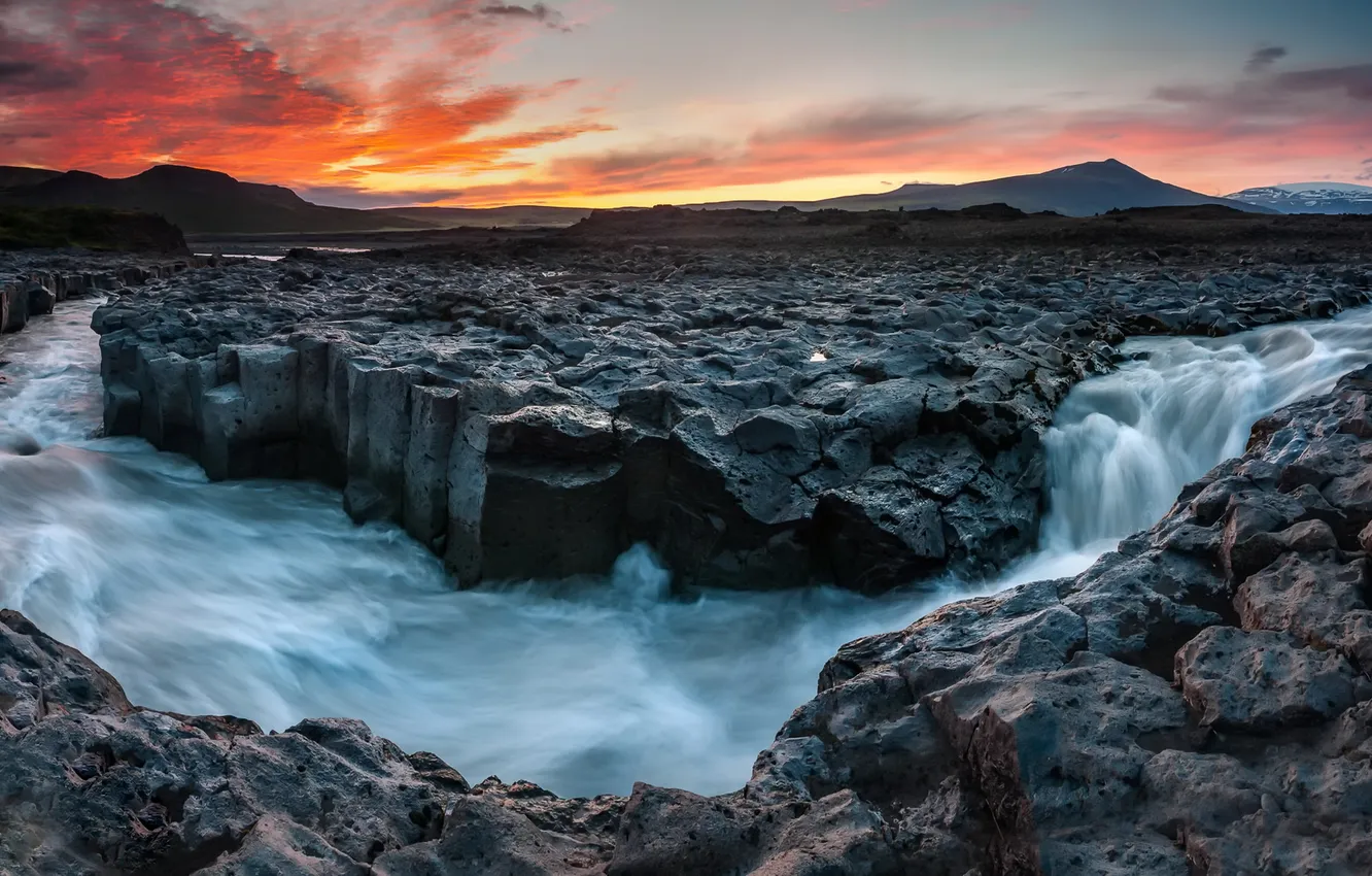 Photo wallpaper sunset, nature, river