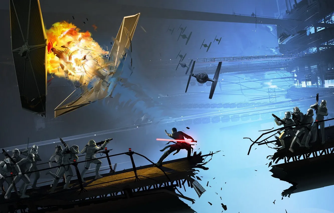 Photo wallpaper explosions, ships, war, soldiers, the battle, star, space