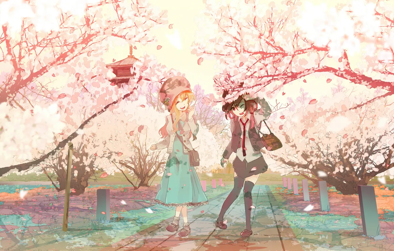 Photo wallpaper girl, joy, Park, mood, Sakura, touhou, art, shinta