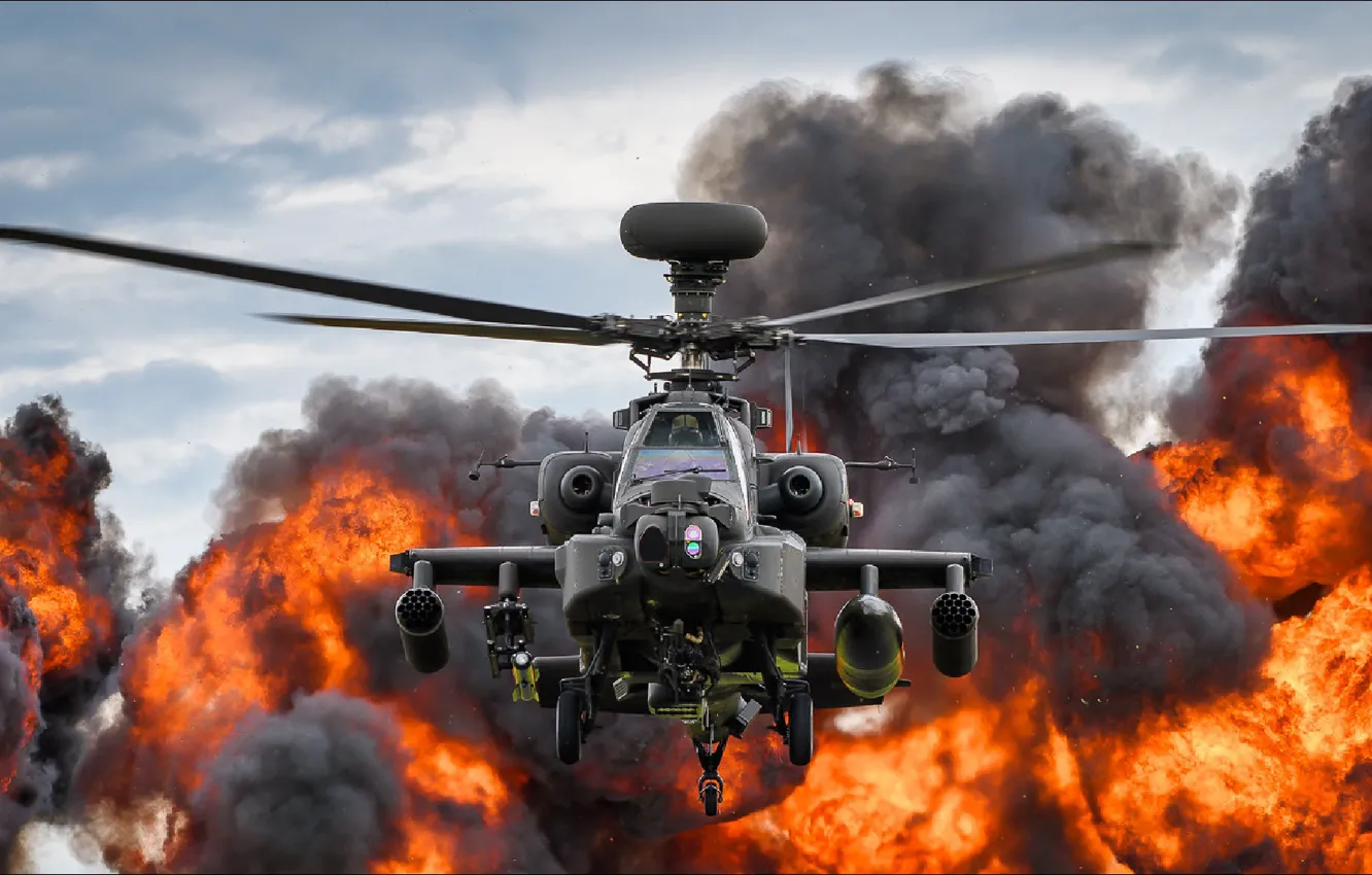 Photo wallpaper lights, fire, helicopter, helicopter, Apache