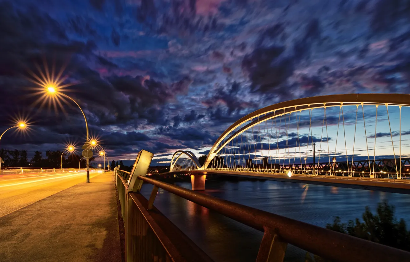 Photo wallpaper the sky, night, bridge, France, lights, channel, Strasbourg