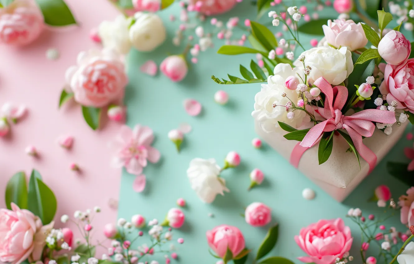 Photo wallpaper flowers, holiday, bouquet, AI art, universal holiday background, neural network