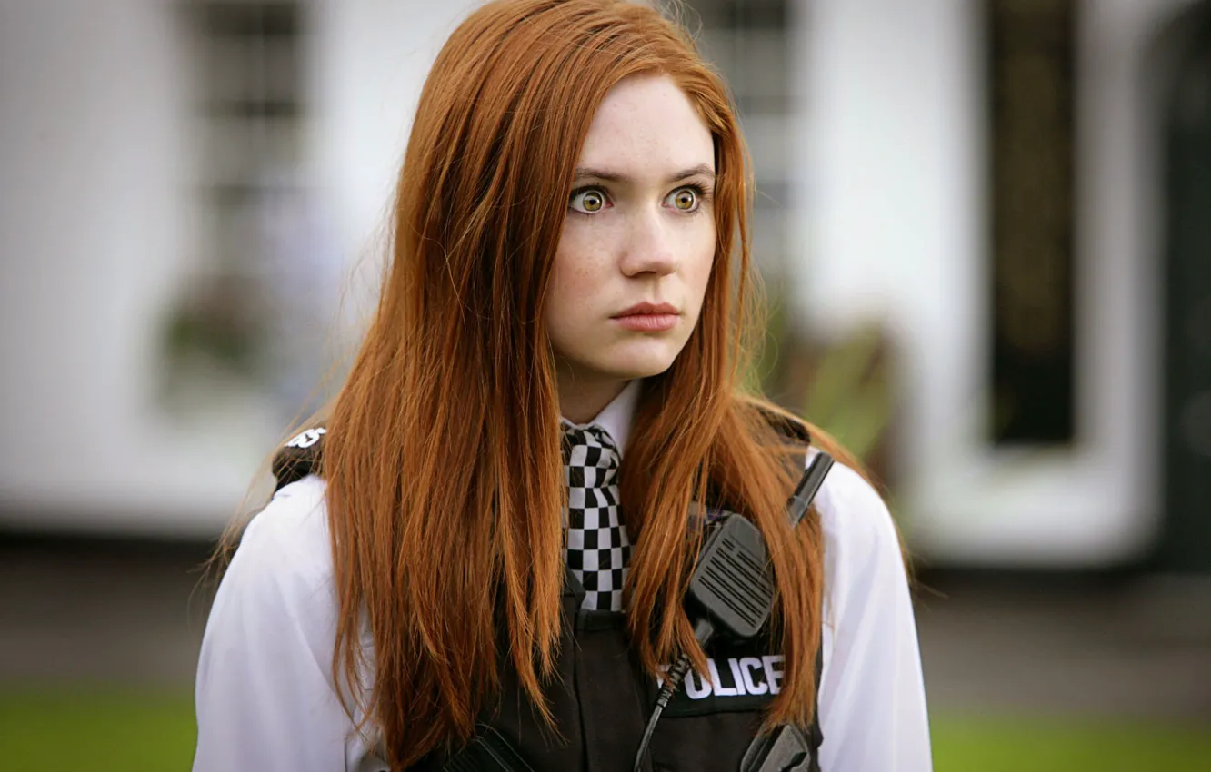 Photo wallpaper Girl, Look, Girl, Eyes, Actress, Police, Red, Doctor Who