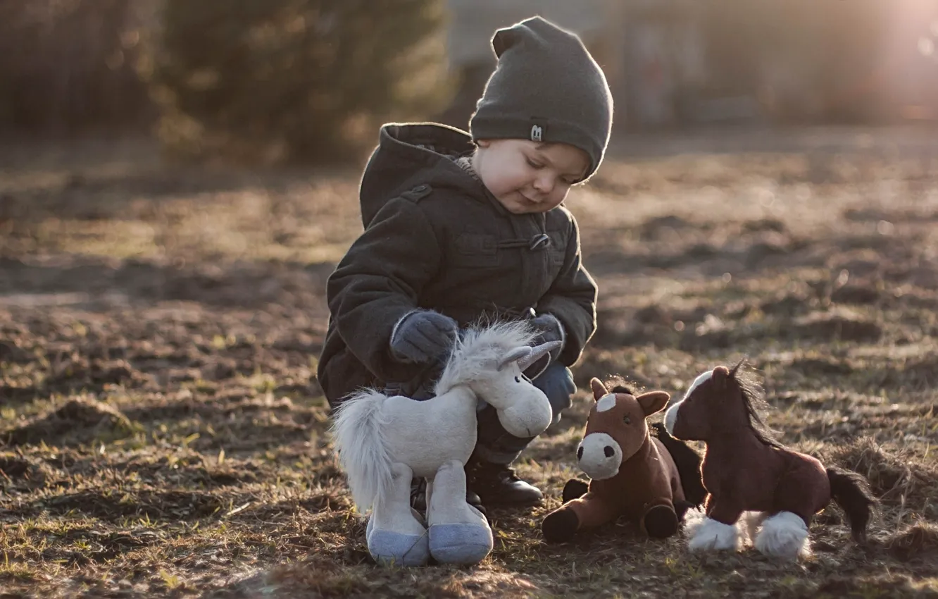 Photo wallpaper toy, boy, horse