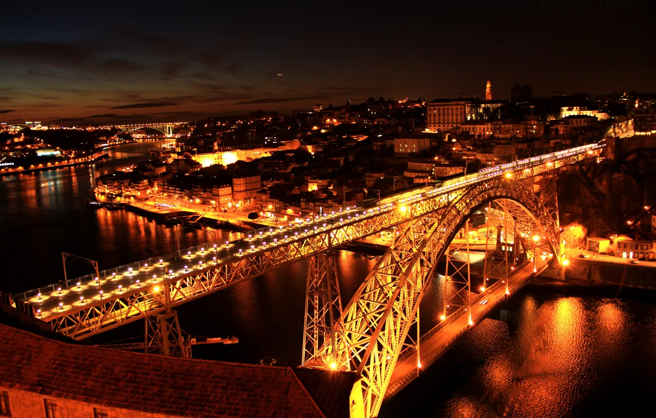 Photo wallpaper night, bridge, the city, river, river, bridge, night, Porto sense