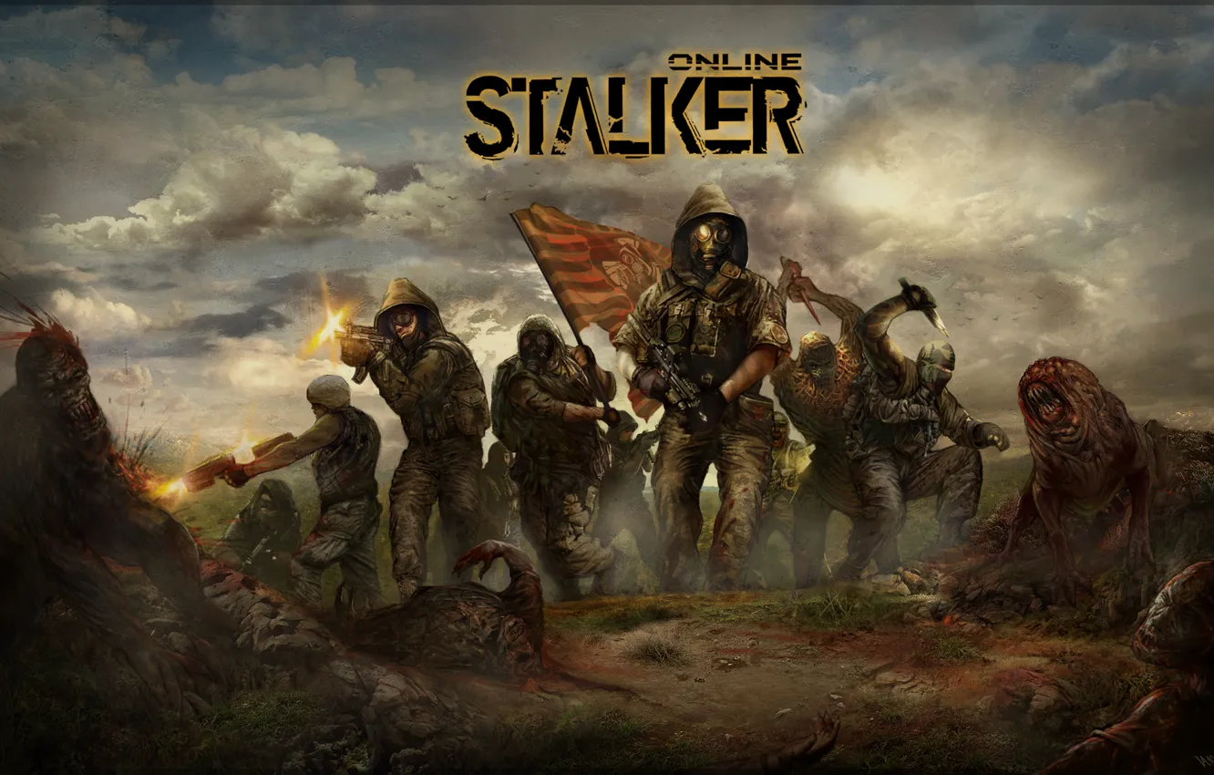 Photo wallpaper monster, flag, soldiers, Stalker, Stalker, area