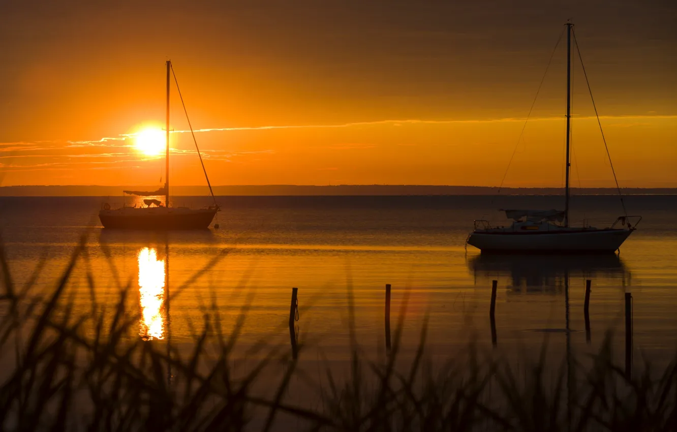 Photo wallpaper the sun, sunset, yacht, sunset, Hungary, Hungary, Lake Balaton, Tihany