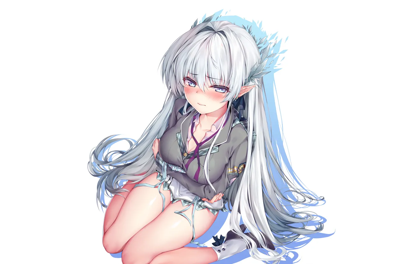 Photo wallpaper girl, sexy, cleavage, school uniform, long hair, boobs, anime, beautiful