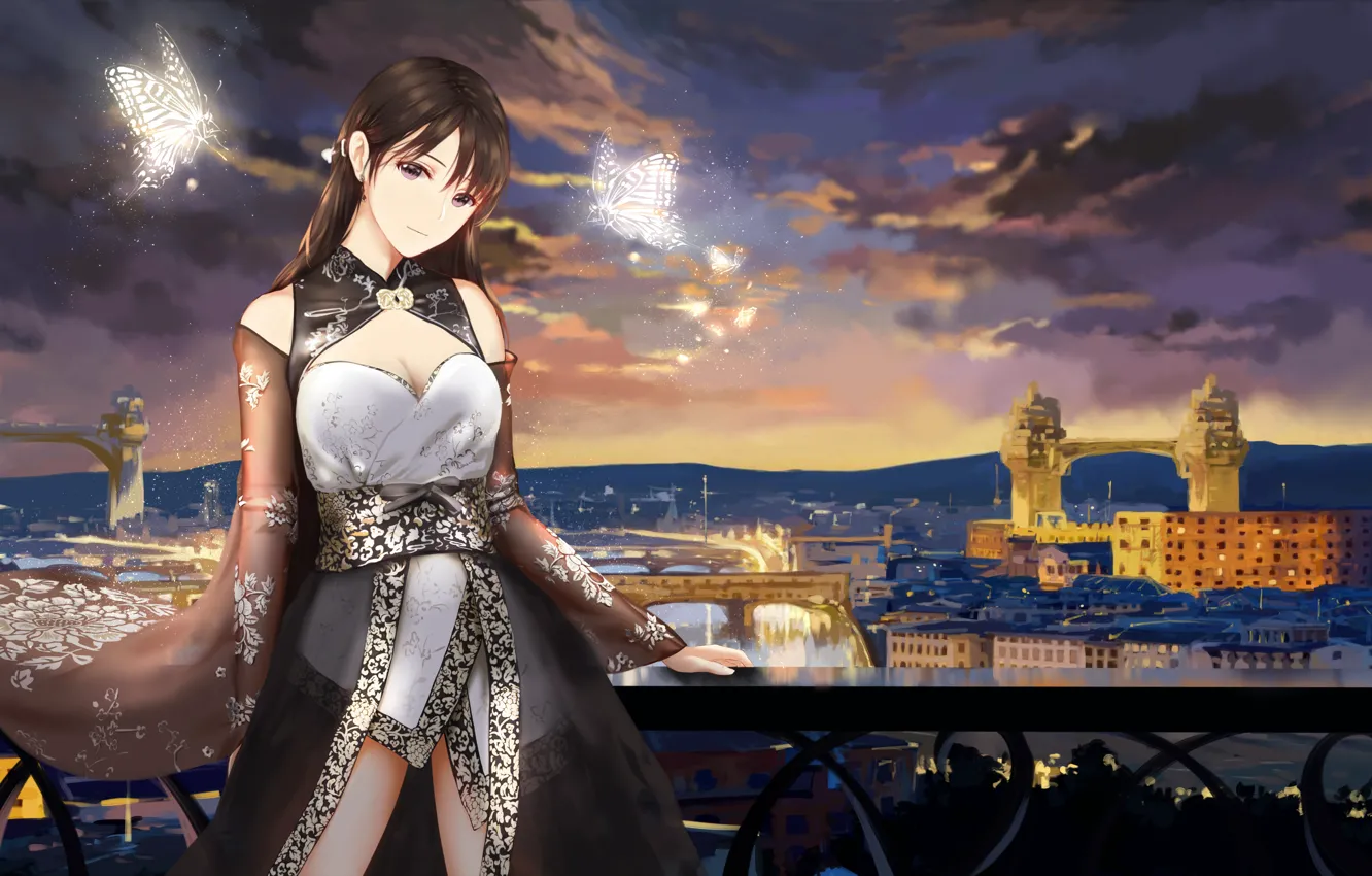 Photo wallpaper girl, butterfly, anime