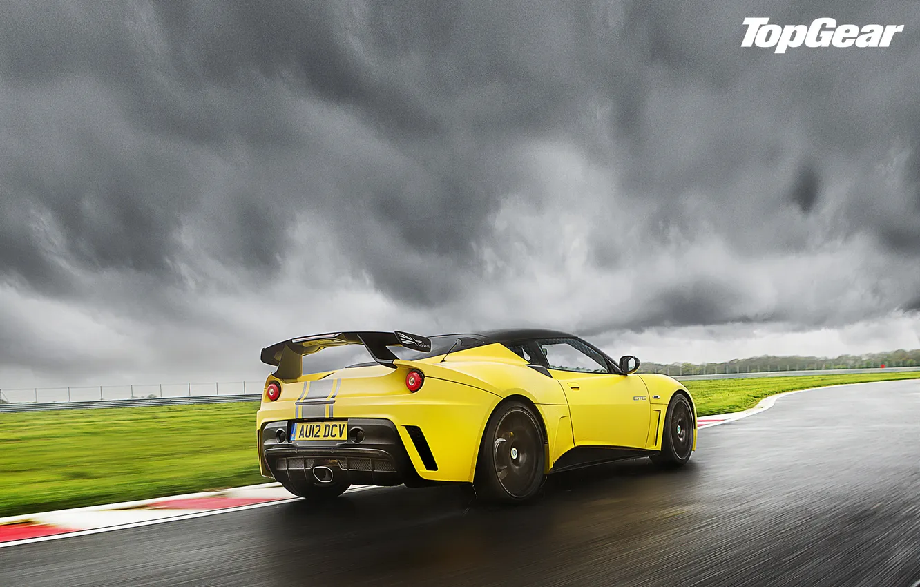 Photo wallpaper the sky, yellow, clouds, Top Gear, car, top gear, Lotus Evora GTE